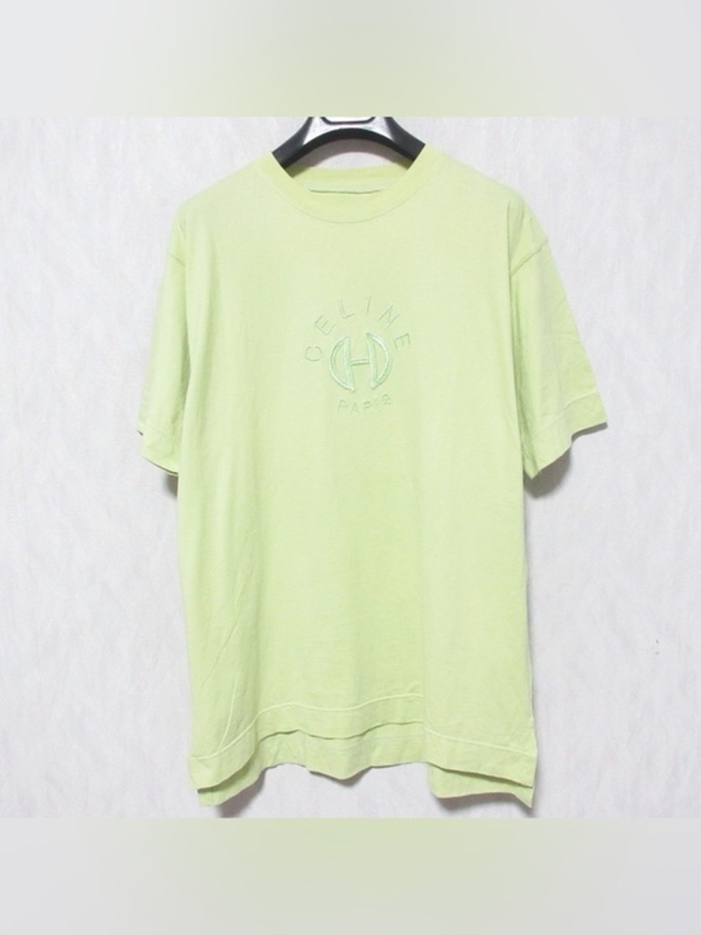 Celine AUTHENTIC vintage Paris Logo T-Shirt - Lime Green - Size L Mens